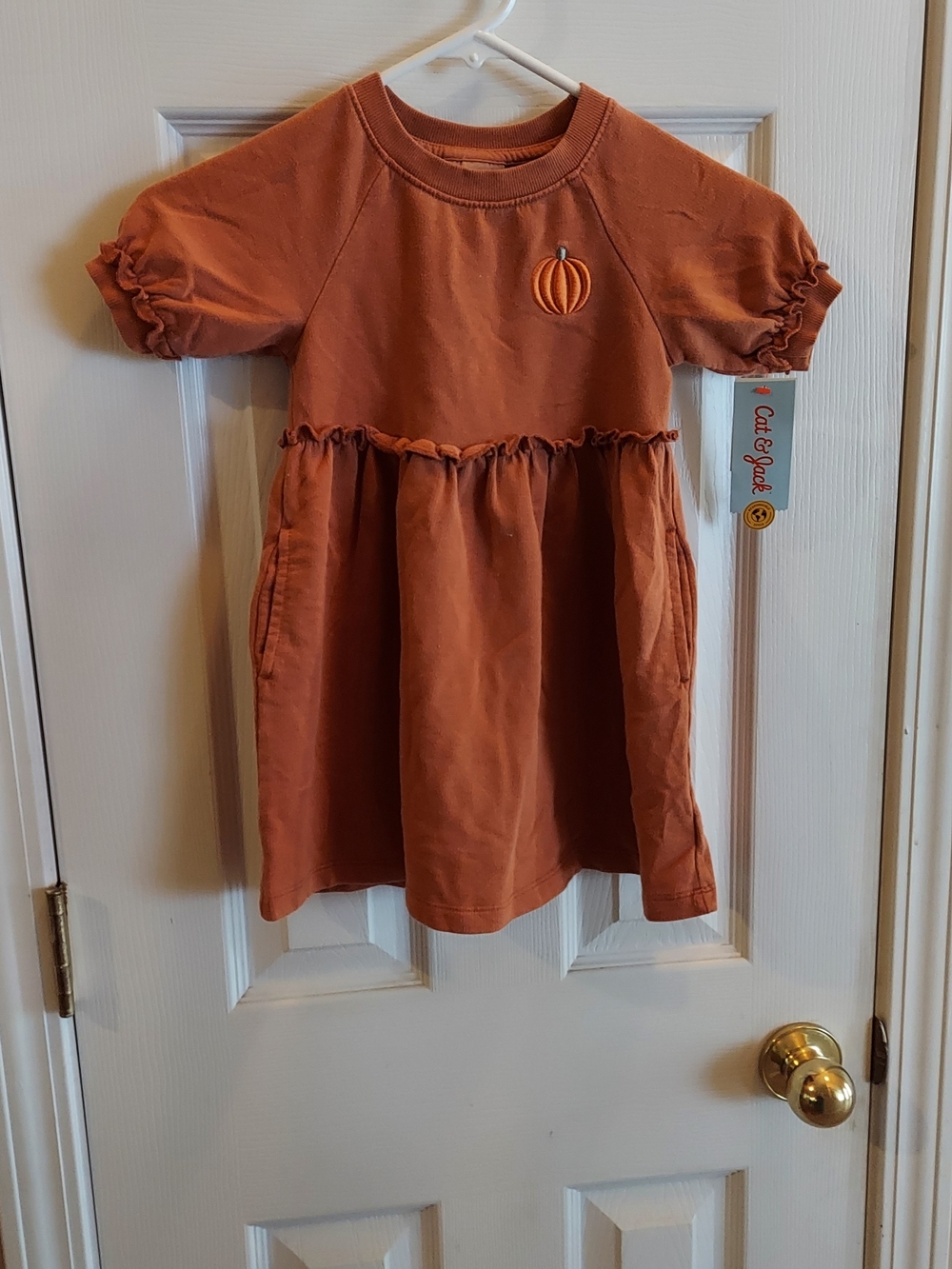 Girls' Orange Pumpkin Appliqué Short Sleeve Jersey Dress 3T BNWT